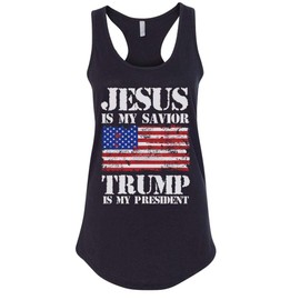 Jesus is My Savior Trump is My President Tank Top Fitted Racerback Women's X-Large Black