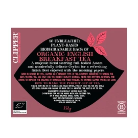 Clipper Fairtrade Organic English Breakfast Tea Bags | Black Tea Bags | Natural, Unbleached, Plant-Based Biodegradable & Sustainable Teabags | Eco Conscious, Non GM & Fair Trade Tea (80 Teabags)