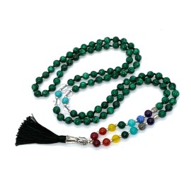 Energized 7 Chakra mala Hand Knotted 108 mala Beads Necklaces - Japa mala - Buddhist Prayer Beads - Meditation Beads - Healing Crystals for Men Women (Verd Green Jade 4th Chakra Heart Chakra Mala)