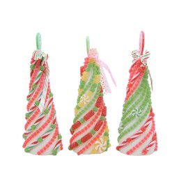 Colorful Frosted Faux Gum Drop Christmas Trees, Set of 3 Assorted Colors and Designs, Freestanding Holiday Decor, 12 Inches