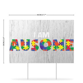 I Am Ausome Autism Yard Signs Autistic Love Support Yard Sign with Stake 12x18in Weatherproof Yard Signs for Garden Party Supplies Lawn Outdoor Decor