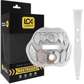 LOKIYS Football Mouth Guard, 3D Chrome Football Mouthpiece, Helmet Strap Included, Fits Adult & Youth (White/Silvery)
