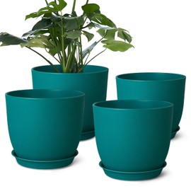 Ferlypote Plant Pots 8 Inch Set of 4, Flower Pots with Multi Mesh Drainage Holes, Planters for Indoor Outdoor Garden Plants and FlowersBlue