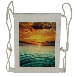 Lunarable Ocean Drawstring Backpack, Small Boat at Distance Coast, Sackpack Bag