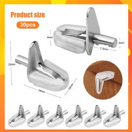 TONAUP 30Pcs Shelf Support Pegs, 3mm L-Shape Plastic with Steel Clips Shelves Pins, Invisible Shelf Bracket for Wardrobe Cabinet Bookcase Glass Showcase Kitchen Office