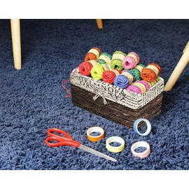 Juvale Set of 5 Brown Wicker Baskets with Cloth Lining for Storage, Lined Bins for Organizing Closet Shelves, Text Pattern (3 Sizes)