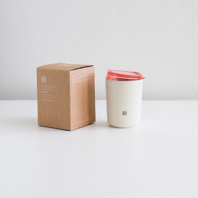 Wiederverwendbare, doppelwandige Edelstahl-Kaffeetasse, Reisebecher, spritzwassergeschützter Deckel, BPA-frei, Cappuccino-Latte flache weiße