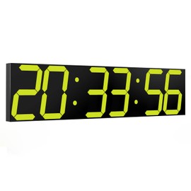 CHKOSDA Digital Wall Clock, Oversize Led Digital Clock with Auto Dimmer, Huge Countdown Timer with Remote Control, 27" Wide Led Display, 6 Digits, Wall Mount, Date and Temperature（Yellow