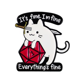 It’s Fine I’m Fine Everything’s Fine Sarcastic Cat Meme Pin Brooch, Natural 1 Critical Fail Enamel Pin, Gift For Sassy Anxious Cat Mom Dnd Player, Stressed But Cute Lapel Badge, Anxiety Humor Brooches, D20 Dice Decorative Jewelry Accessories
