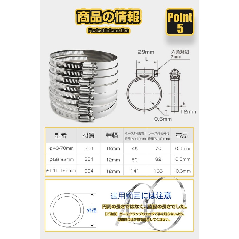 Hose Band, Strong Oar, Hose Clamp, Tenless Hose Band, Set