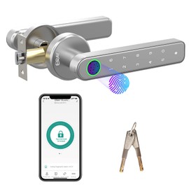 ERAY Fingerprint Door Handle Lock, Smart Door Lock, 4 in 1 Keyless Entry Door Knob with APP, Fingerprint, Keypad Code, Keys, Interior Security Lock Set for Home Hotel Apartment-Silver