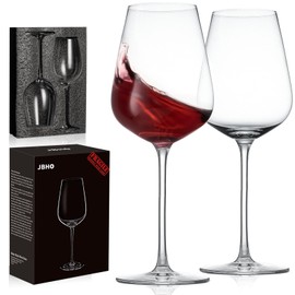JBHO Hand Blown Italian Style Crystal Bordeaux Wine Glasses - Great Gift Packaging - Red Wine Glasses Lead-Free Premium Crystal Clear Glass - Set of 2-18 Ounce