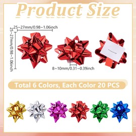 AHANDMAKER 120Pcs 6 Colors 1 Inch Small Star Bows Gift Wrap Christmas Metallic Star Bows for Parties Birthdays Weddings Holiday Festiveal Christmas Decoration