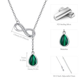 MEDWISE Malachite Necklace Teardrop Pendant Necklace with Infinity Symbol Sterling Silver Water drop Y-Necklace Malachite Jewelry Gifts for Women