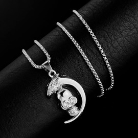 Chamqueen Stainless Steel Vintage Style Pendant Necklace Handsome Jewelry Gifts For Men And Boys Skull