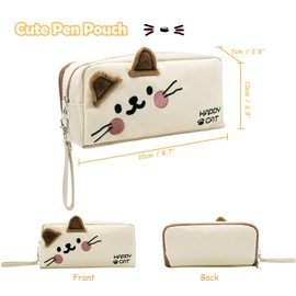 LJCZKA Cute Cat Pencil Case Large Capacity for Girls, Cat Pen Bags with 3 Compartments, Pencil Pouch Stationery Organizer for Office College School