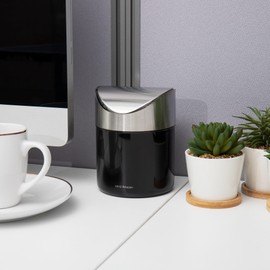 Mind Reader Mini Countertop Trash Can, Set of 2, 1.5L(0.40 gal) Waste Paper Basket, Office, L x 4.75" W x 6.25" H, Black