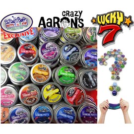 Matty's Toy Stop Crazy Aaron's Putty Mini Tins Lucky 7 Surprise Gift Set Party Bundle - 7 Pack (.47oz Each) Assorted Colors