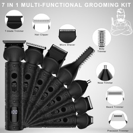 Scttomon Beard Trimmer for Men Professional Mens Beard Grooming Kit T-Blade Trimmer Electric Shaver Razor Nose Body Trimmer Hair Cutting Kit Cordless 7 in 1 Black