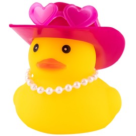 wonuu Car Dashboard Pink Cowboy Hat Rubber Ducks, Decorations Duck for Office Desk Ornament Accessories with Hat, Heart Glasses, Pearl, Rose