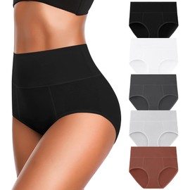 OLIKEME Womens Cotton Underwear High Waisted Tummy Control Panties Soft Stretch Full Coverage Ladies Briefs XL