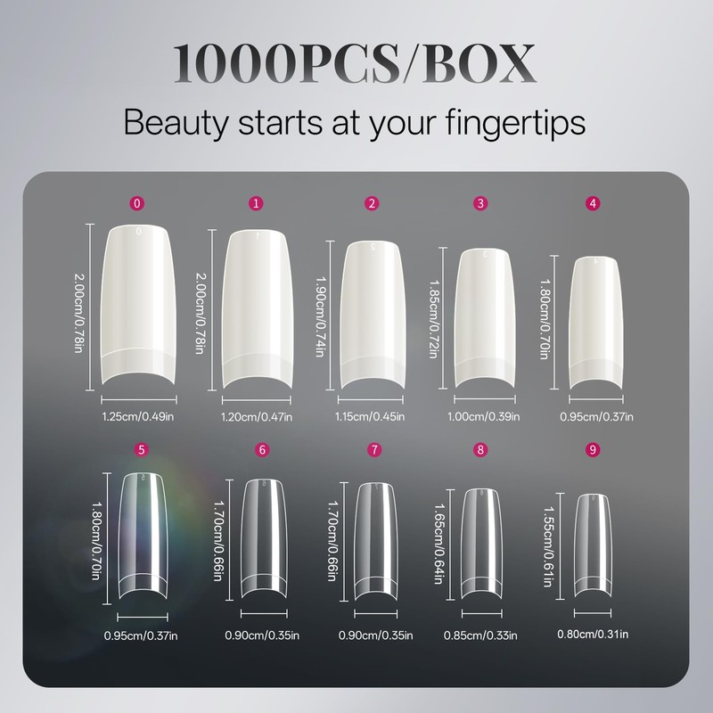 krofaue Nail Tips Lady French Style Acrylic Artificial Half Cover