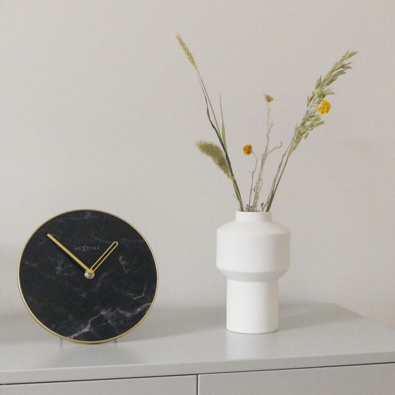 NexTime Table/Wall Clock-Diameter 20 cm-Glass/Metal-Black-'Marble, 20 x 0.8 cm