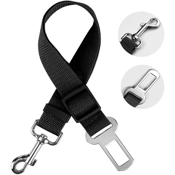 LauCentral Dog Car Belt, Universal Car Dog Harness, Tear-resistant Durable Adjustable Dog Seat Belt 50-90 cm for All Dogs and Cats, Nylon Black