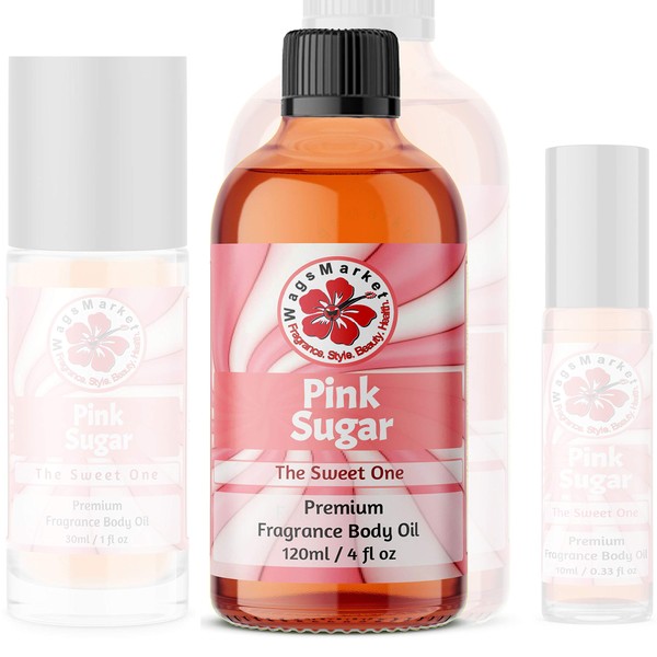 WagsMarket - Pink Sugar Perfume Oil, Choose from 0.33oz Roll On to 4oz Glass Bottle (4oz Glass Bottle)