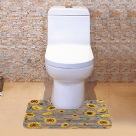 Maiyoinou Commode Contour Bath Rug Rubber Backed Super Water Absorption Microfiber Toilet Floor Mat Bathroom Rug for Bathroom Toilet, Sunflower Wood Grain