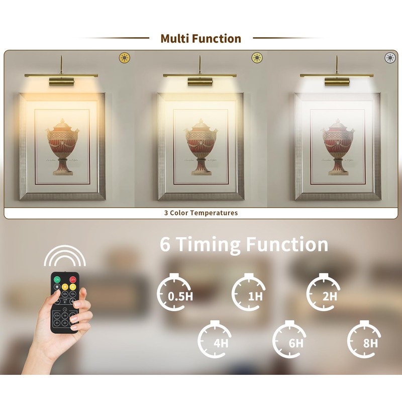 JOOSENLUX Battery Operated Picture Lights Gold Wall Lights Wireless Flexible