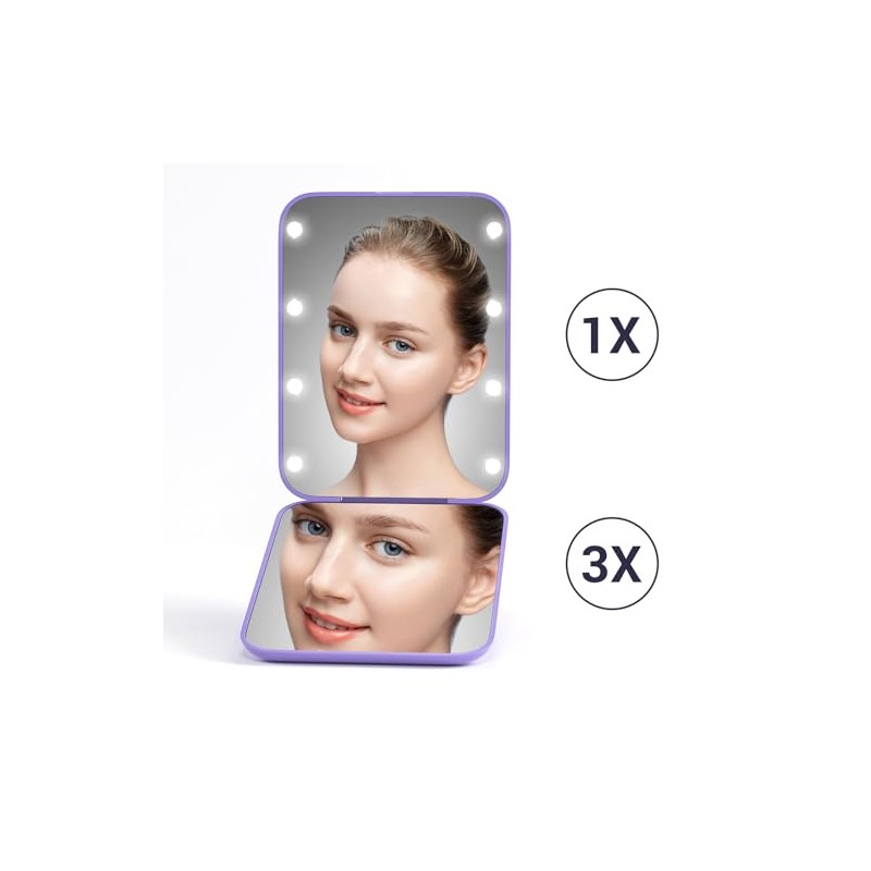 Kintion Pocket Mirror, 1X/3X Magnification LED Compact Travel Makeup Mirror