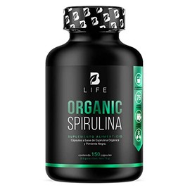 Espirulina Orgnica de 150 Cpsulas 500 mg. Ingredientes naturales Alga Espirulina. Organic Spirulina B Life.                                           