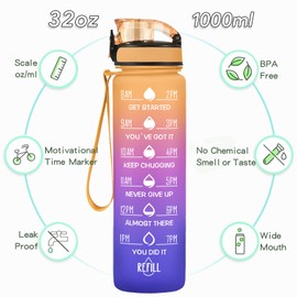 Enerbone 32 oz Water Bottle, Leakproof BPA & Toxic Free, Motivational Water Bottle with Times to Drink and Straw, Fitness Sports Water Bottle with Strap for Office, Gym, Outdoor Sports