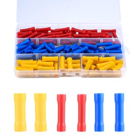 120 Pcs Insulated Straight Wire Terminal Connectors, Butt Splice Connectors, Automotive Cable Crimp Terminals, Electrical Butt Crimp Connectors(Blue, Red, Yellow)