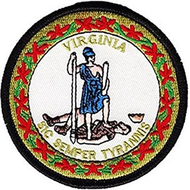 Virginia State Seal Patch Round 3" Diameter, Embroidered Iron On or Sew On Seal Patch Flag Emblem