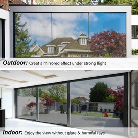 Kromapolis One Way Window Privacy Film Reflective Mirror Home Window Tint, Daytime Privacy Heat Control Anti UV Glass Tinting Static Cling (Silver, 45.2 x 157.4 inch)