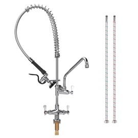 36 Inch Height Deck Mount Commercial Faucet with Pre Rinse Sprayer, Single Hole Commercial Pre Rinse Restaurant Kitchen Faucet with 12” Swing Spout for Commercial Restaurant Home Kitchens Sink