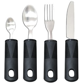 Disability Aids Easy Grip Cutlery Set of 4 – Extra Wide Handles, Disabled Cutlery for Adults, Comfortable Grips Ideal for Elderly, Disabled, Arthritis, Tremors (Black) (Straight)