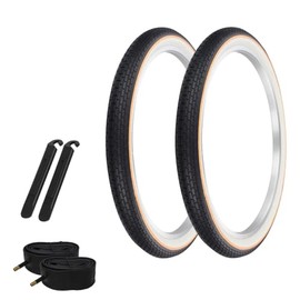 OG Lowrider Pair of Bicycle Wire Bead TIRE in 24 x 2.125 Black/White W/Yellow Line Brick Tread (2) Tires W/Tubes & TIRE LEVERS G-5009