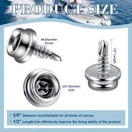 Boat Canvas Snaps Stainless Steel Screw Boat Cover Snaps Metal Snaps 3/8 Inch Socket Snap Screw Stud Canvas Snap Tool for Boat Covers (24 Pcs)