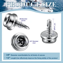 Boat Canvas Snaps Stainless Steel Screw Boat Cover Snaps Metal Snaps 3/8 Inch Socket Snap Screw Stud Canvas Snap Tool for Boat Covers (24 Pcs)