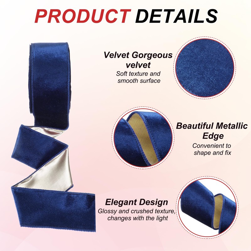 PATIKIL 2.5 Inch x 10 Yards Velvet Wired Ribbon, Metallic