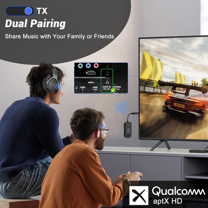 Bluetooth Transmitter Receiver with Airplane Adapter: Wireless Audio Transmitter for