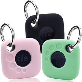 Silicone Case for Tile Mate 2022 with Keychain, Accessories to Connect Finder, Protective Cover Sleeve for tilemate, Pet Dog Collar Necklace, Secure Holder (Black,Green,Pink,3 Pack)