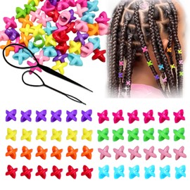 50 Piece Hair Beads for Braids, CYHYII Acrylic Star Large Hole Multicolour Cute Hair Beads Set for Children Girls Hair Jewelry with 2 Topsy Tail Tools