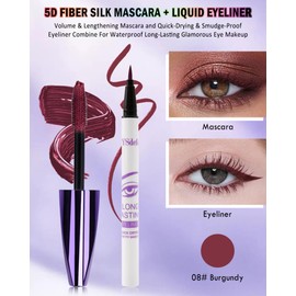 Burgundy Mascara Liquid Eyeliner Set-5D Waterproof Silk Fiber Lash Extensions Colored Tubing Mascara Volume and Length,Longlasting Smudgeproof Eye Liner Pen,Valentine's Day Makeup Gift Kit for Women-08