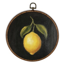 XBBMGG Vintage Moody Lemon Wall Art Decor, Dark Cottagecore Rustic Lemon Round Wall Hanging Decor, Farmhouse Fruit Framed Canvas Prints for Kitchen Dining Room Bedroom Home Decorations, 10x10inch