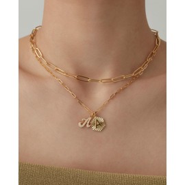 PAVOI 14K Yellow Gold Plated Dainty Hexagon Initial Letter Pendant Layered Necklace Jewelry Gift for Women | Paperclip Layering Chain Necklace | Letter E