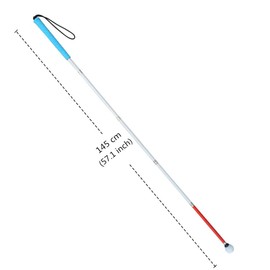 Aluminium Folding Long Stick with 5 Stick Segments, Plastic Rolling Tip, White Stick for Blind People (Blue Handle, 145 cm)